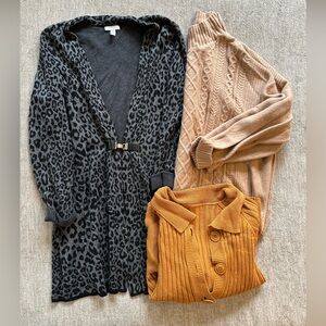Leopard Print and Solid Color Women Sweaters Set